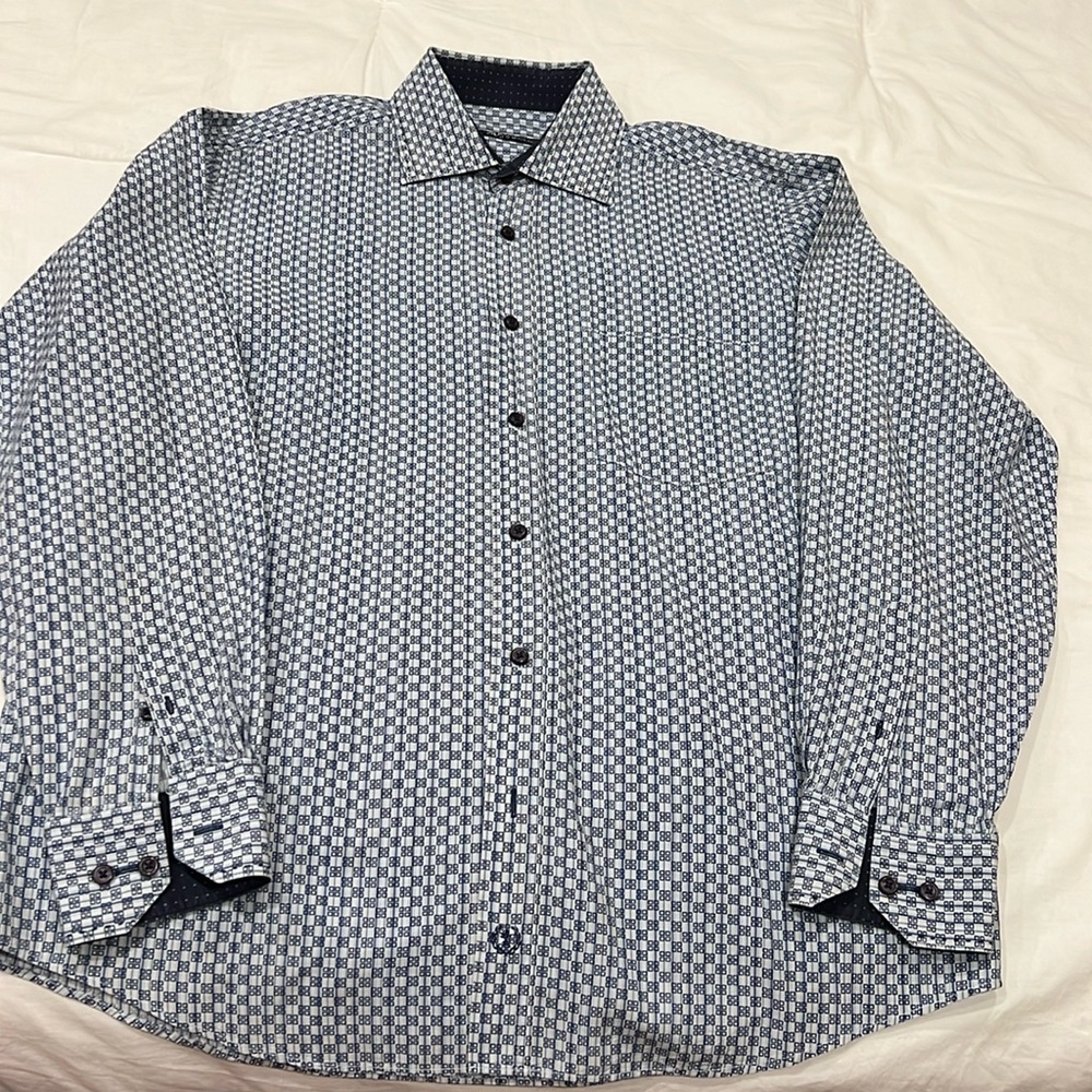 Bugatchi Large Blue Box Patterned Button Down Shi… - image 1